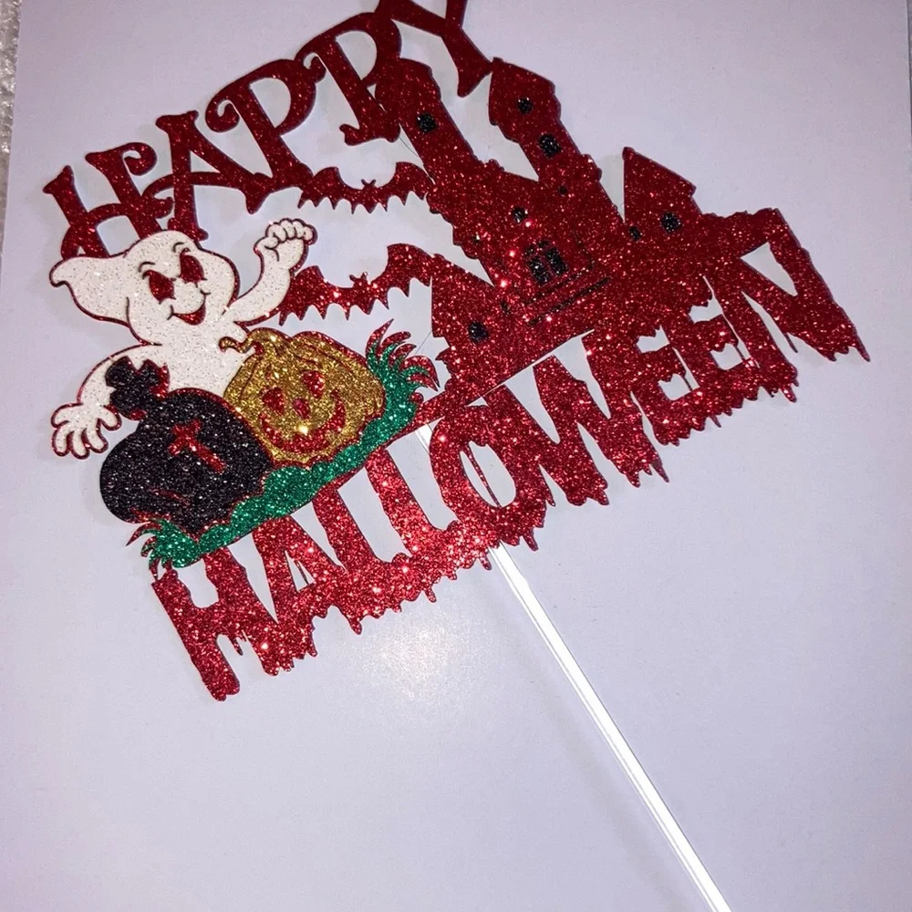 One Happy Halloween Haunted House Ghost Red Glittery Party Cake Topper New